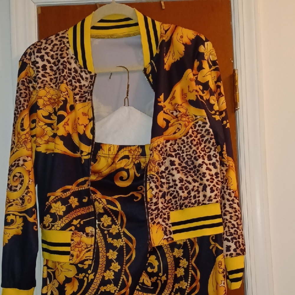 Vibrant Patterned Jacket and Pants Set - Picture 2 of 10